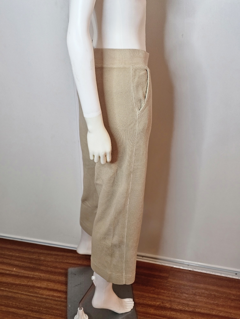 Pact 100% Organic Cotton Waffle Women's Beige Wide-Leg Knit Pants Size M - Picture 8 of 12
